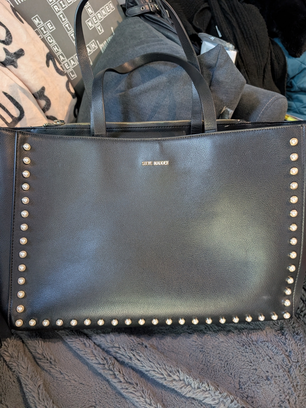 Steve Madden Black Studded Tote Bag